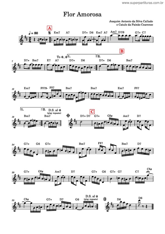Partitura da música Flor Amorosa  – Joaquim Calado