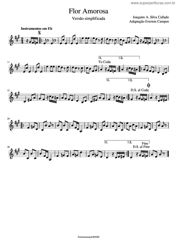 Partitura da música Flor Amorosa    Versão Simplicidada