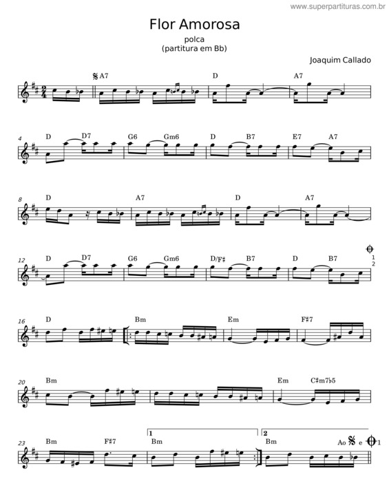 Partitura da música Flor Amorosa – Joaquim Callado v.2