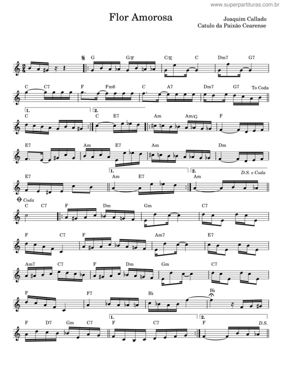 Partitura da música Flor Amorosa – Joaquim Callado v.3