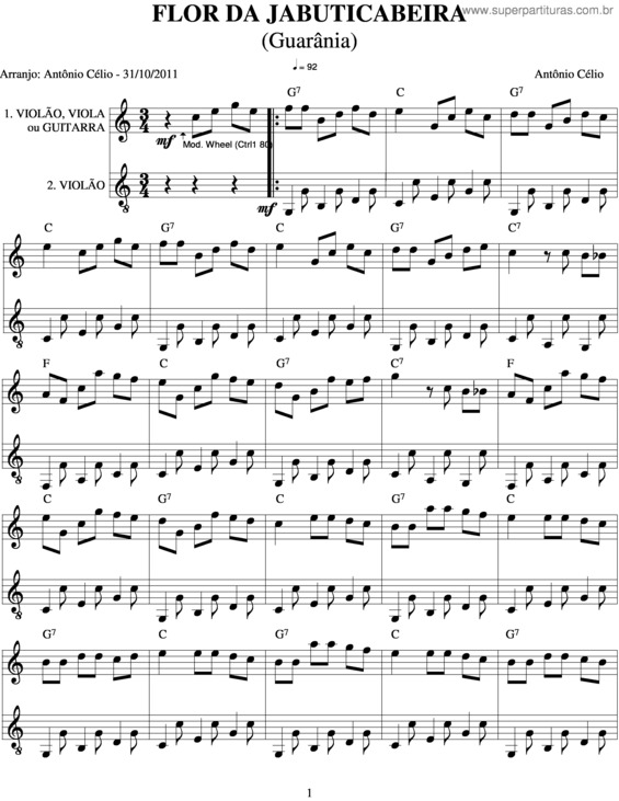 Partitura da música Flor Da Jabuticabeira
