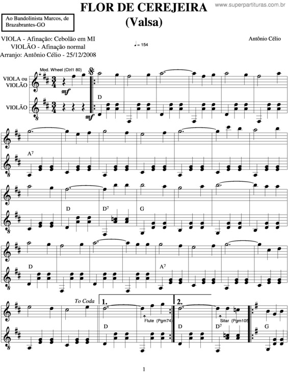 Partitura da música Flor De Cerejeira
