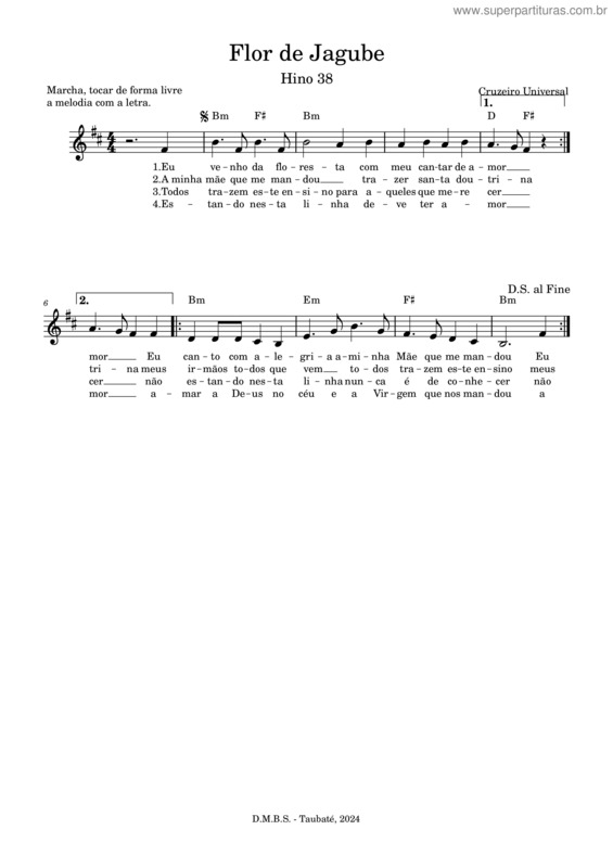 Partitura da música Flor De Jagube – Mestre Irineu