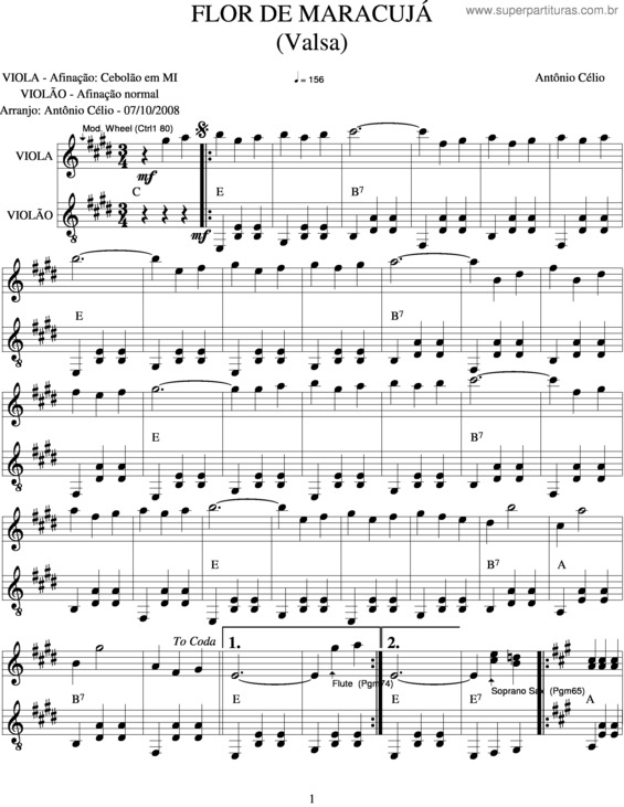 Partitura da música Flor De Maracujá