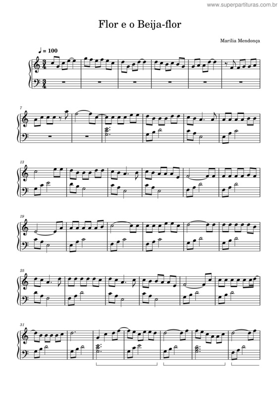 Partitura da música Flor E O Beija–Flor – Marília Mendonça Marília Mendonça – Flor E O Beija–Flor