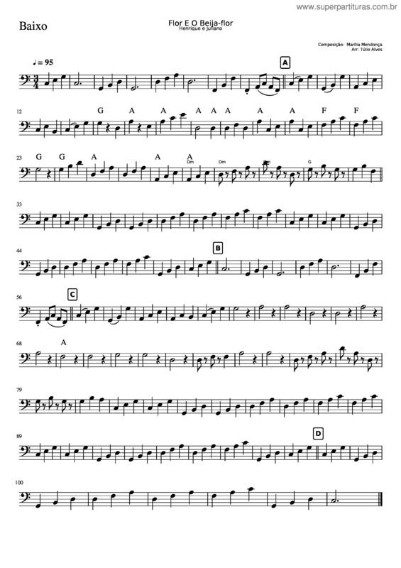 Partitura da música Flor E O Beija Flor Tulio Baixo