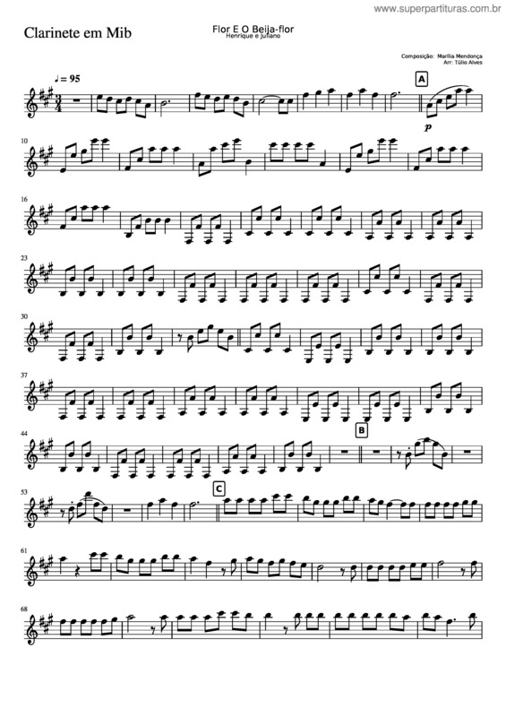 Partitura da música Flor E O Beija Flor Tulio Clarinete Em Mib