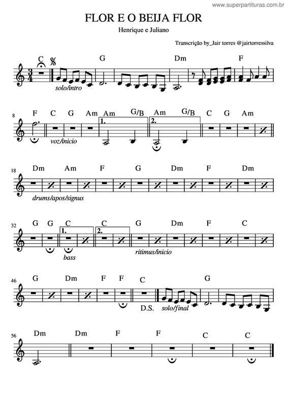 Partitura da música Flor E O Beija Flor v.3