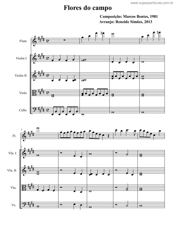 Partitura da música Flores do Campo