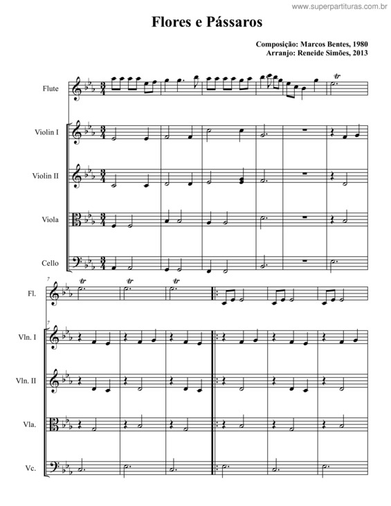 Partitura da música Flores e pássaros