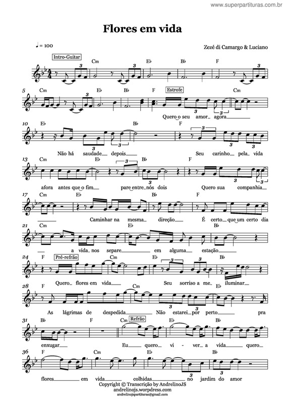 Partitura da música Flores em vida