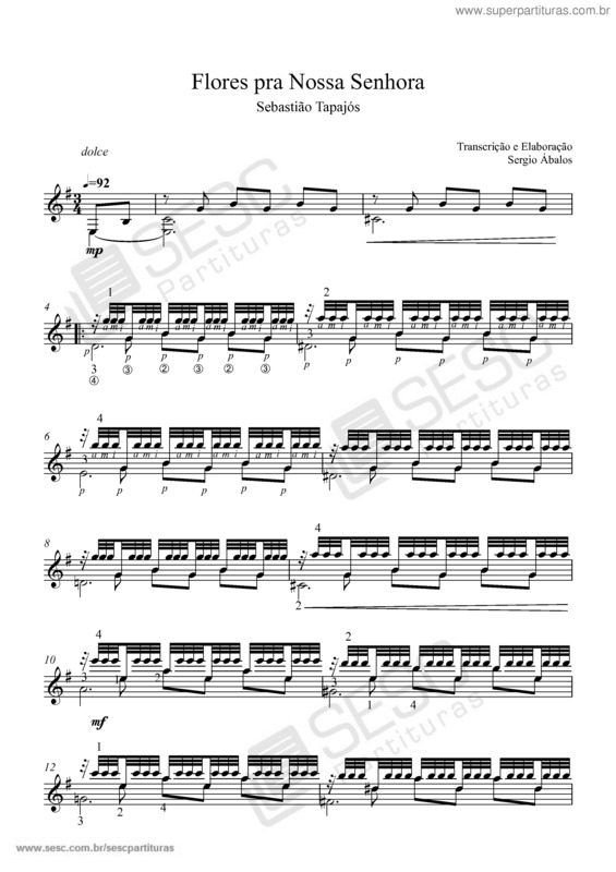 Partitura da música Flores pra Nossa Senhora