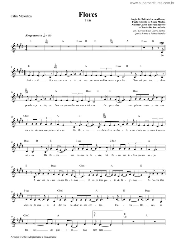 Partitura da música Flores