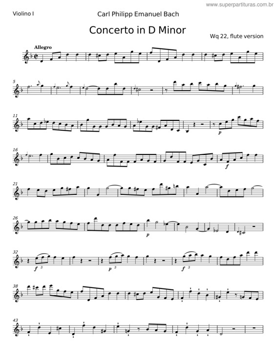 Partitura da música Flute Concerto In D Minor, H.484.1 – Carl Philipp Emanuel Bach v.2