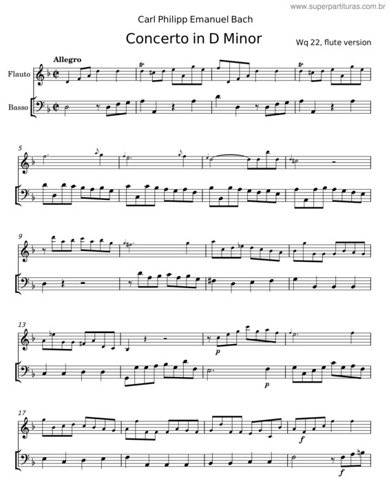 Partitura da música Flute Concerto In D Minor, H.484.1 – Carl Philipp Emanuel Bach v.4