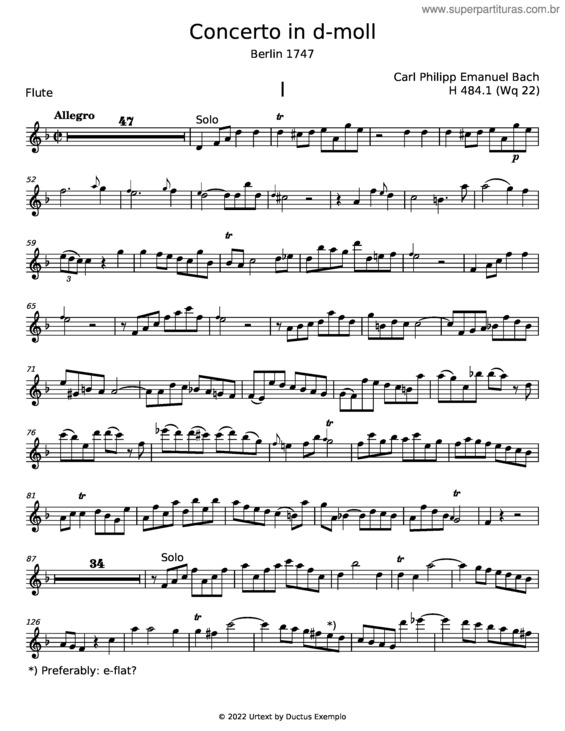 Partitura da música Flute Concerto In D Minor, H.484.1 – Carl Philipp Emanuel Bach