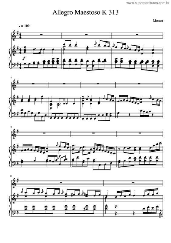 Partitura da música Flute Concerto No. 1 G Major