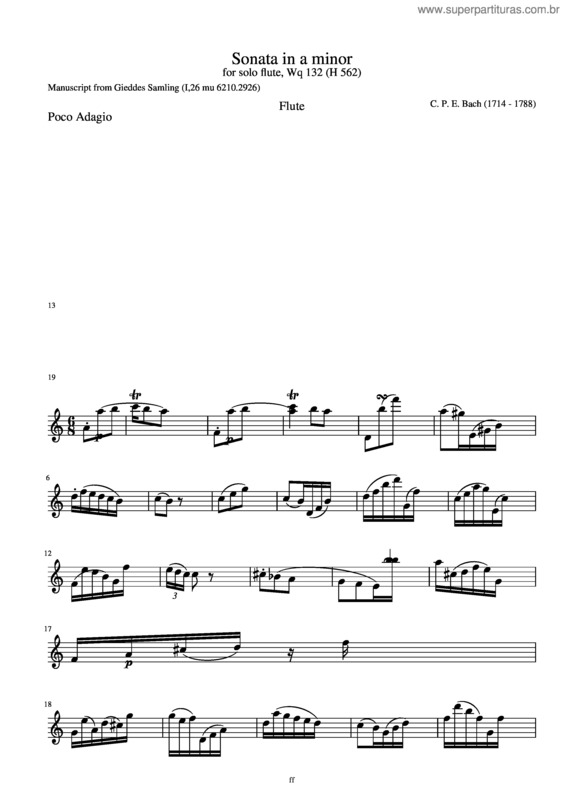 Partitura da música Flute Sonata In A Minor, H.562 – Carl Philipp Emanuel Bach