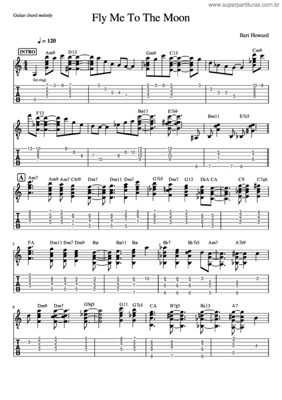 Partitura da música Fly Me To The Moon – Bart Howard Fly Me To The Moon Guitar Chord Melody