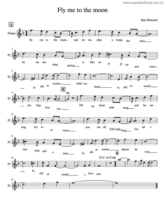 Partitura da música Fly Me To The Moon – Bart Howard v.2