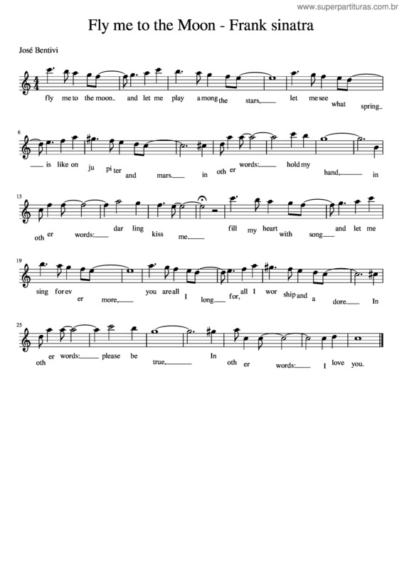 Partitura da música Fly Me To The Moon – Frank Sinatra