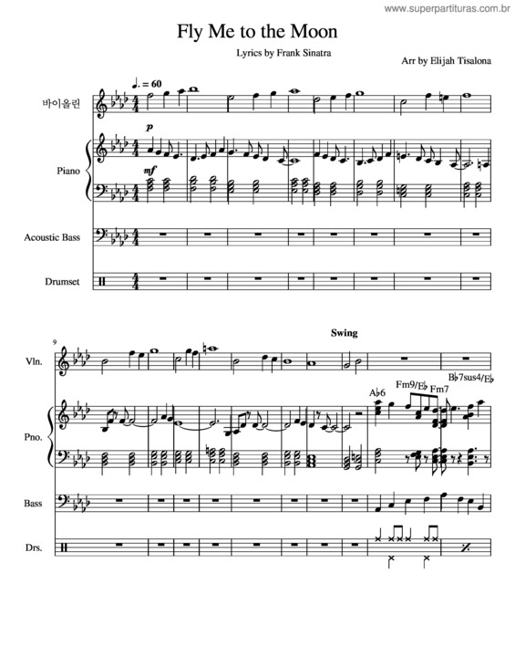 Partitura da música Fly Me To The Moon – Jazz Standard For Violin And Jazz Piano Trio
