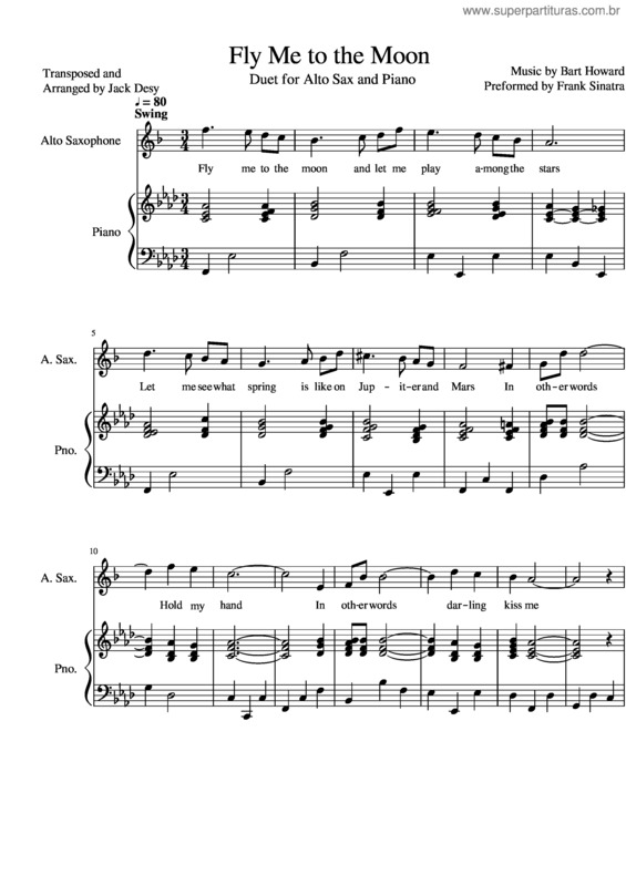 Partitura da música Fly Me To The Moon Alto Saxophone Piano Duet