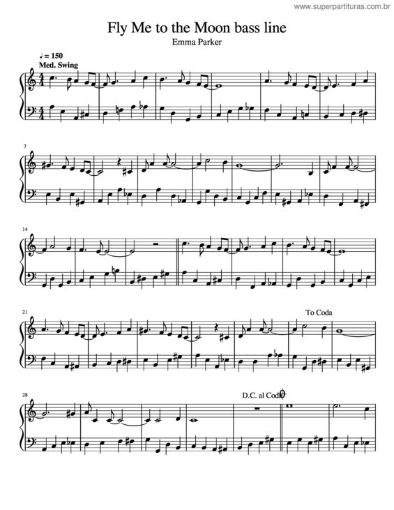 Partitura da música Fly Me To The Moon Bass Line