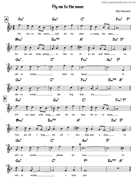Partitura da música Fly Me To The Moon Fmaj/Dmin