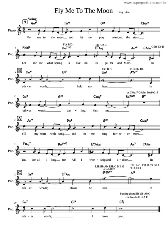 Partitura da música Fly Me To The Moon/Lucky – Bart Howard/Jason Mraz Fly Me To The Moon Lead Sheet With Lyrics