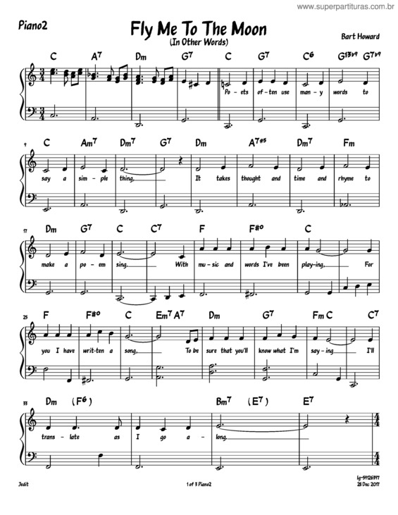 Partitura da música Fly Me To The Moon–Lyrics