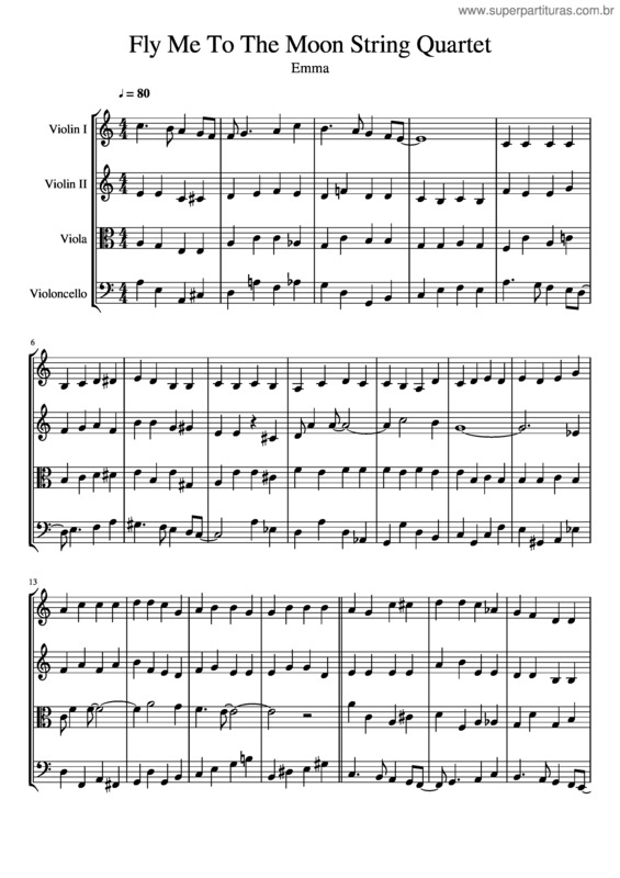 Partitura da música Fly Me To The Moon String Quartet