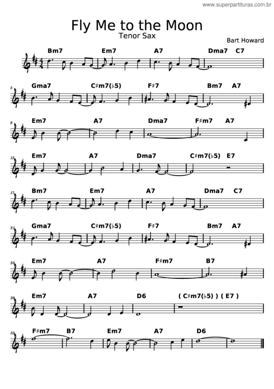 Partitura da música Fly Me To The Moon Tenor Sax – Bart Howard Fly Me To The Moon Tenor Sax