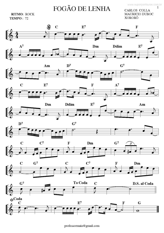 Partitura da música Fogão de Lenha