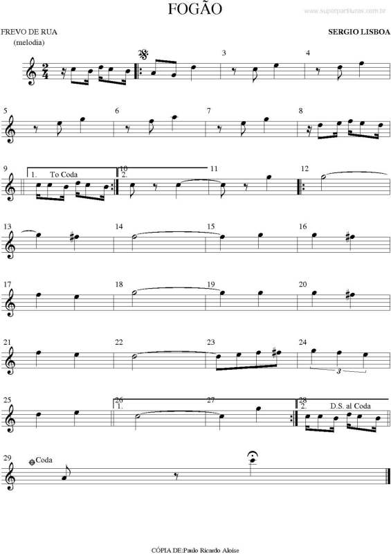 Partitura da música Fogão