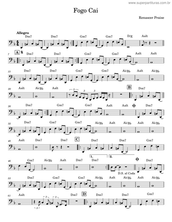 Partitura da música Fogo Cai – Renascer Praise