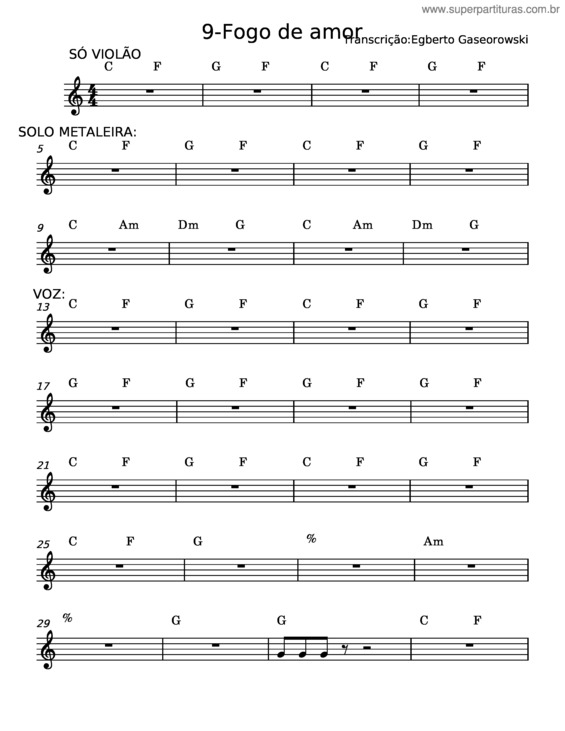 Partitura da música Fogo De Amor – Egberto G Gaseorowski