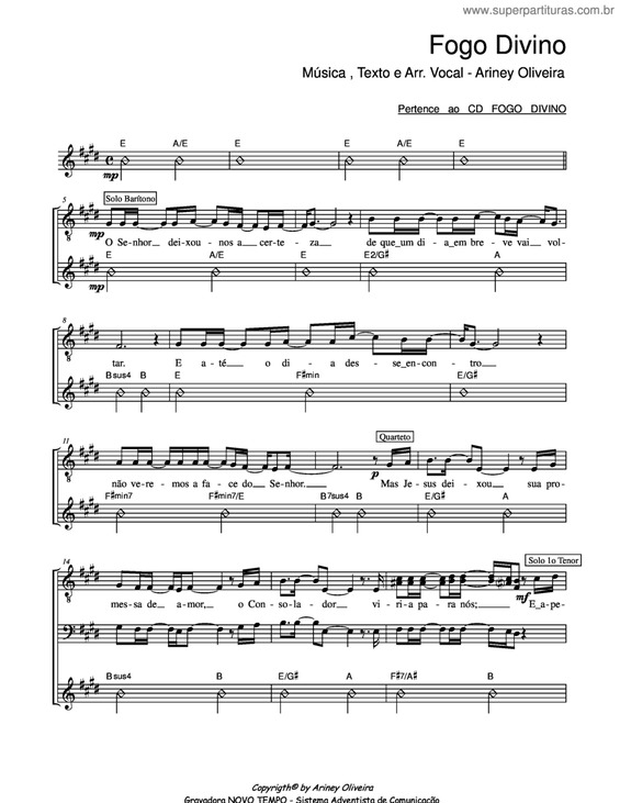 Partitura da música Fogo Divino