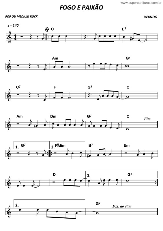 Partitura da música Fogo E Paixão v.7