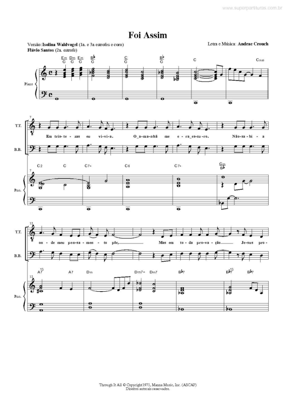 Partitura da música Foi Assim