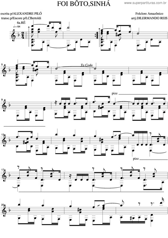 Partitura da música Foi Bôto,Sinhá v.3