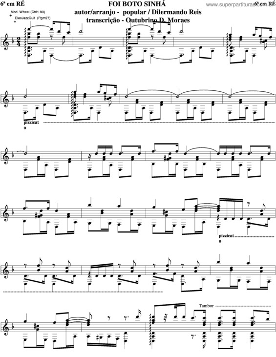 Partitura da música Foi Bôto,Sinhá