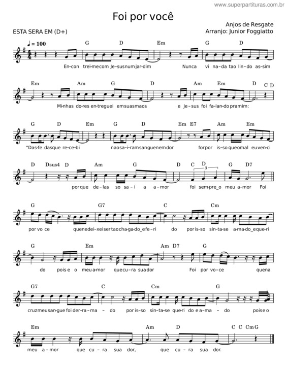Partitura da música Foi Por Você – Anjos De Resgate