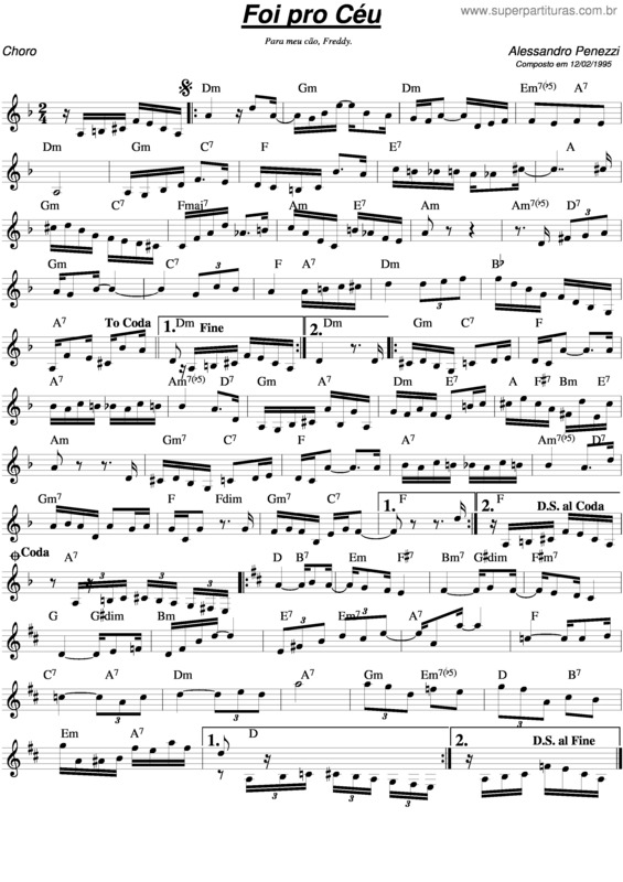 Partitura da música Foi Pro Céu