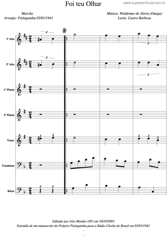 Partitura da música Foi Teu Olhar v.2