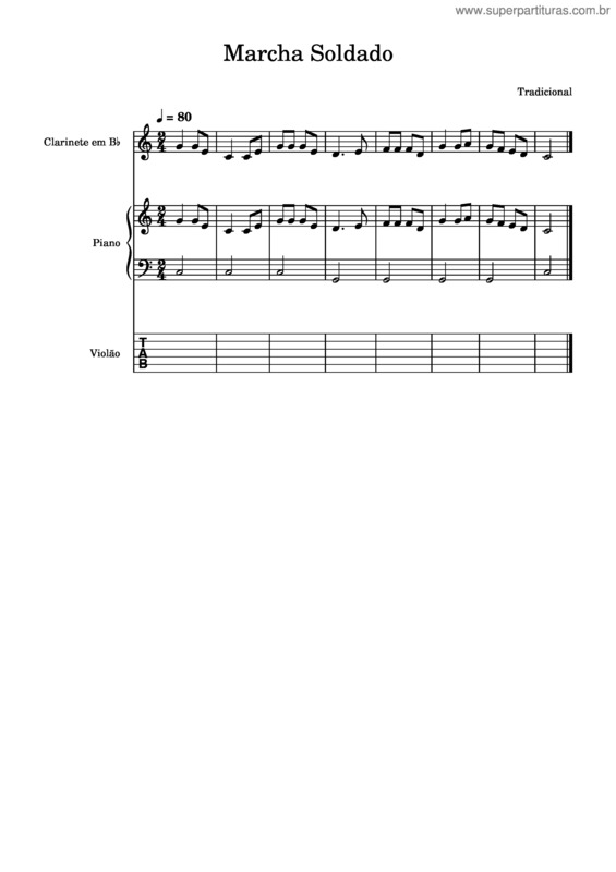 Partitura da música Folclore – Música Popular Tradicional Brasileira Marcha Soldado – Folclore