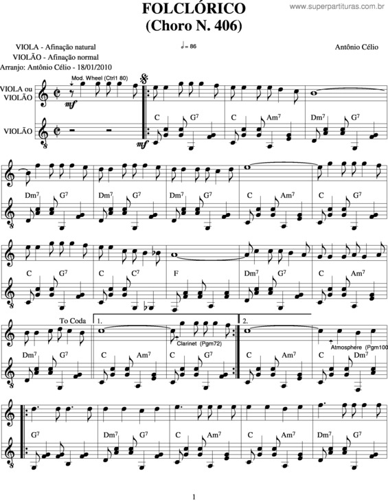 Partitura da música Folclóricon