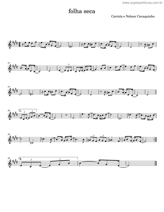 Partitura da música Folha Seca – Cartola