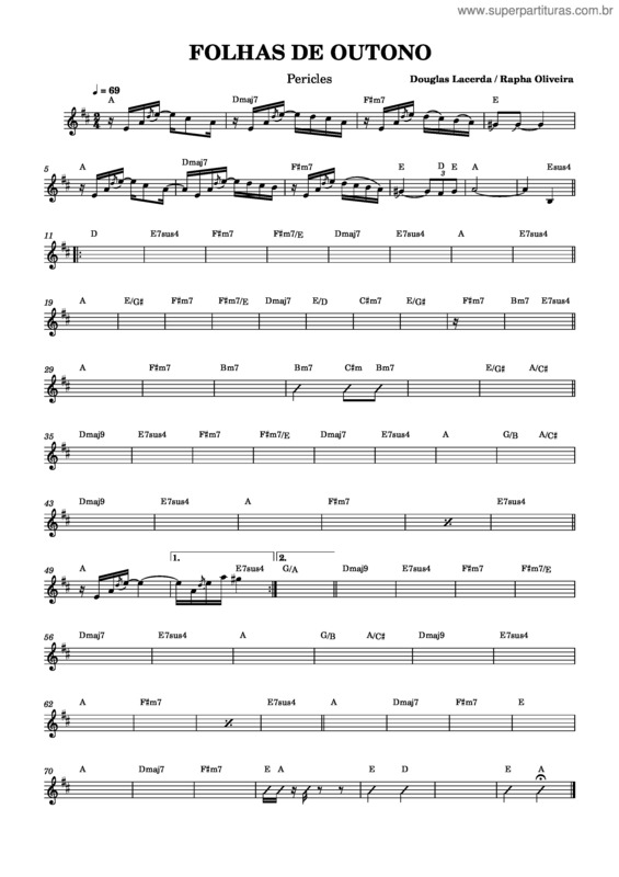 Partitura da música Folhas De Outono – Péricles