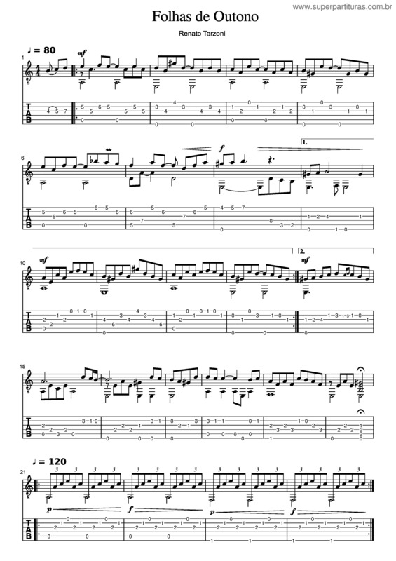 Partitura da música Folhas De Outono – Renato Tarzoni v.2